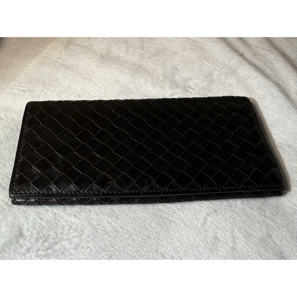 Preowned Bottega Venetta Intrecciato Lambskin Bifold Wallet, Blk Good Condition